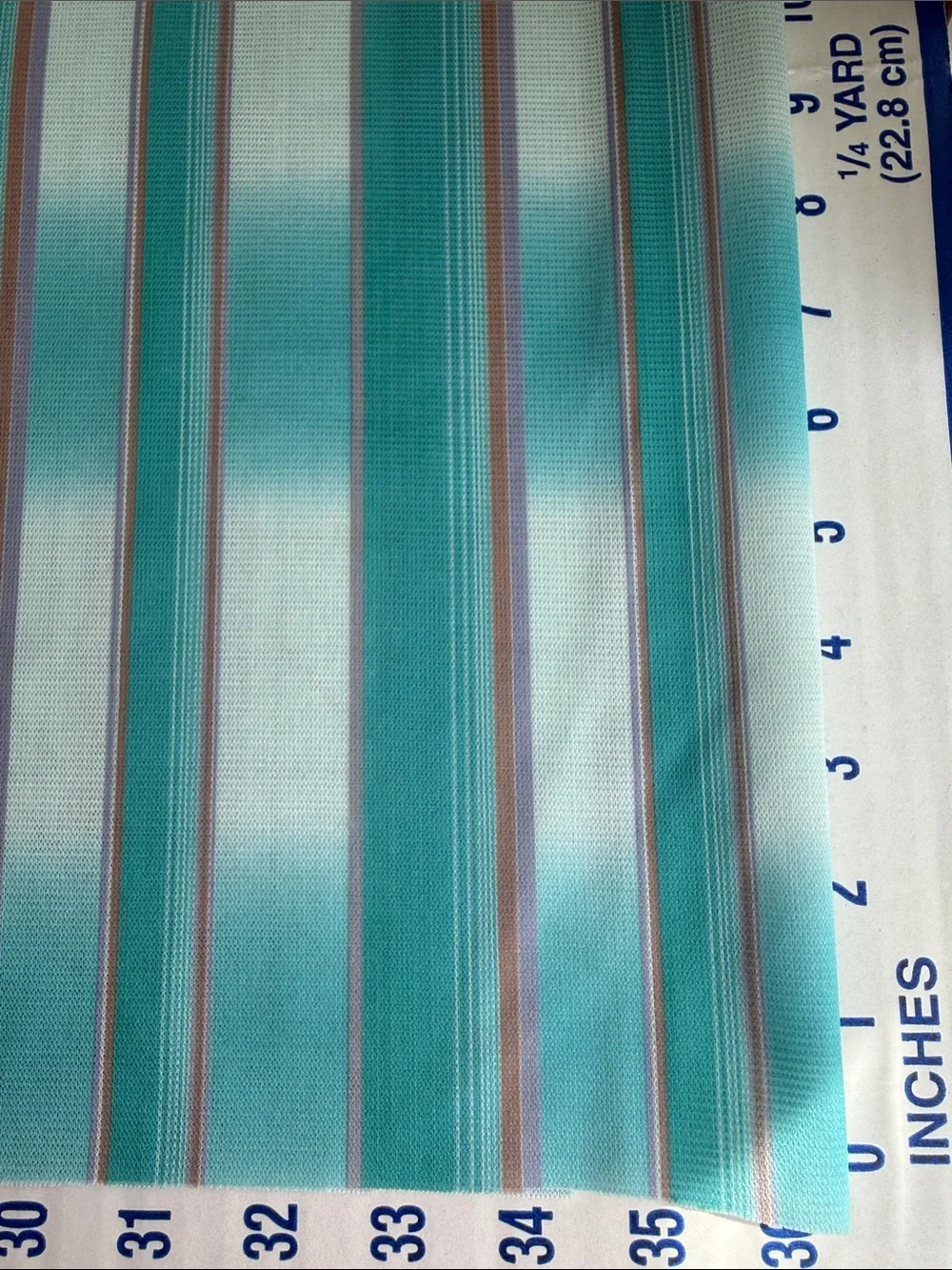 Vintage 1970s Polyester Double Knit Stripe Fabric 1 Yard x 60” Turquoise White